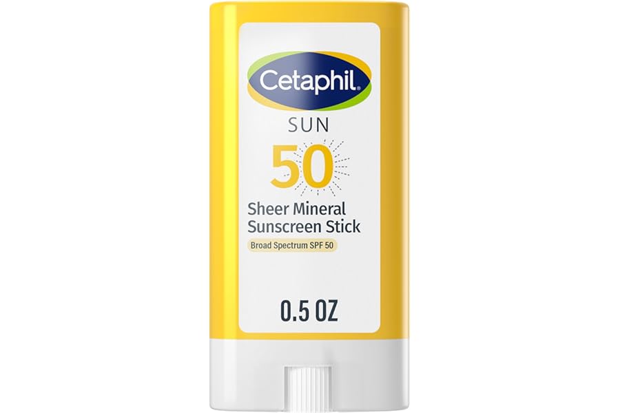 Cetaphil Sheer Mineral Sunscreen Stick for Face & Body, 0.5oz, 100% UVA/UVB Mineral Sunscreen: Zinc Oxide & Titanium Dioxide, Broad Spectrum SPF 50, For Sensitive Skin