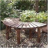 MKYOKO Tree Bench Wrap Around Tree Bench Wooden Curved Benches Outdoor Strong Bearing Capacity 660Lbs, for Garden Natural 120Cm/47In