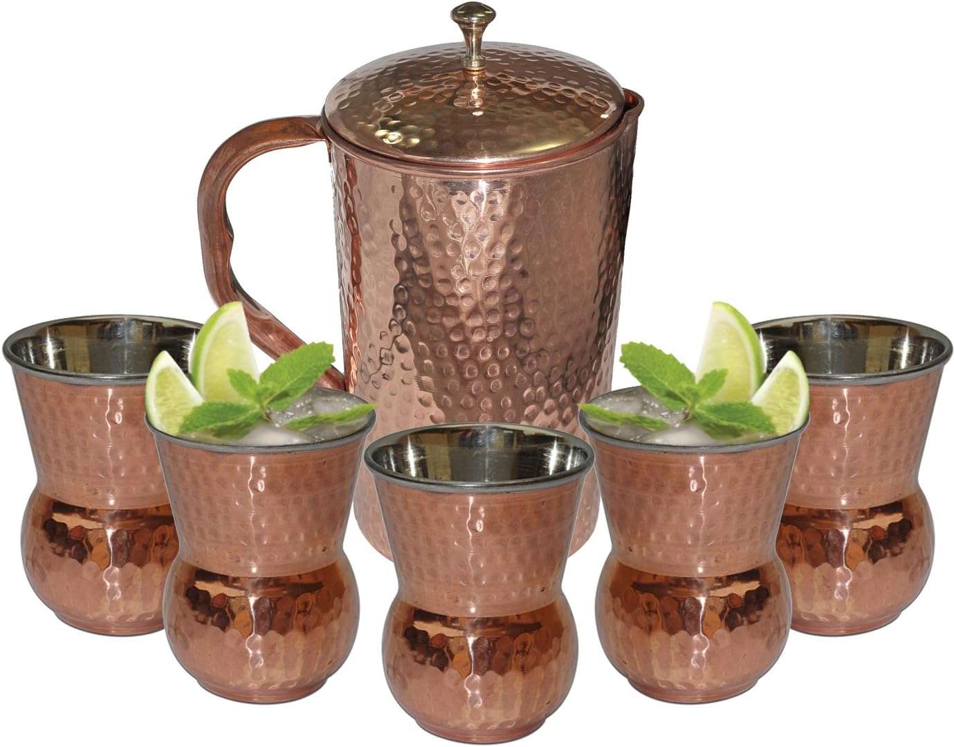 Dakshcraft ® Copper Pitcher Jug With 5 Tumbler Drinkware Set for Ayurveda Benefits