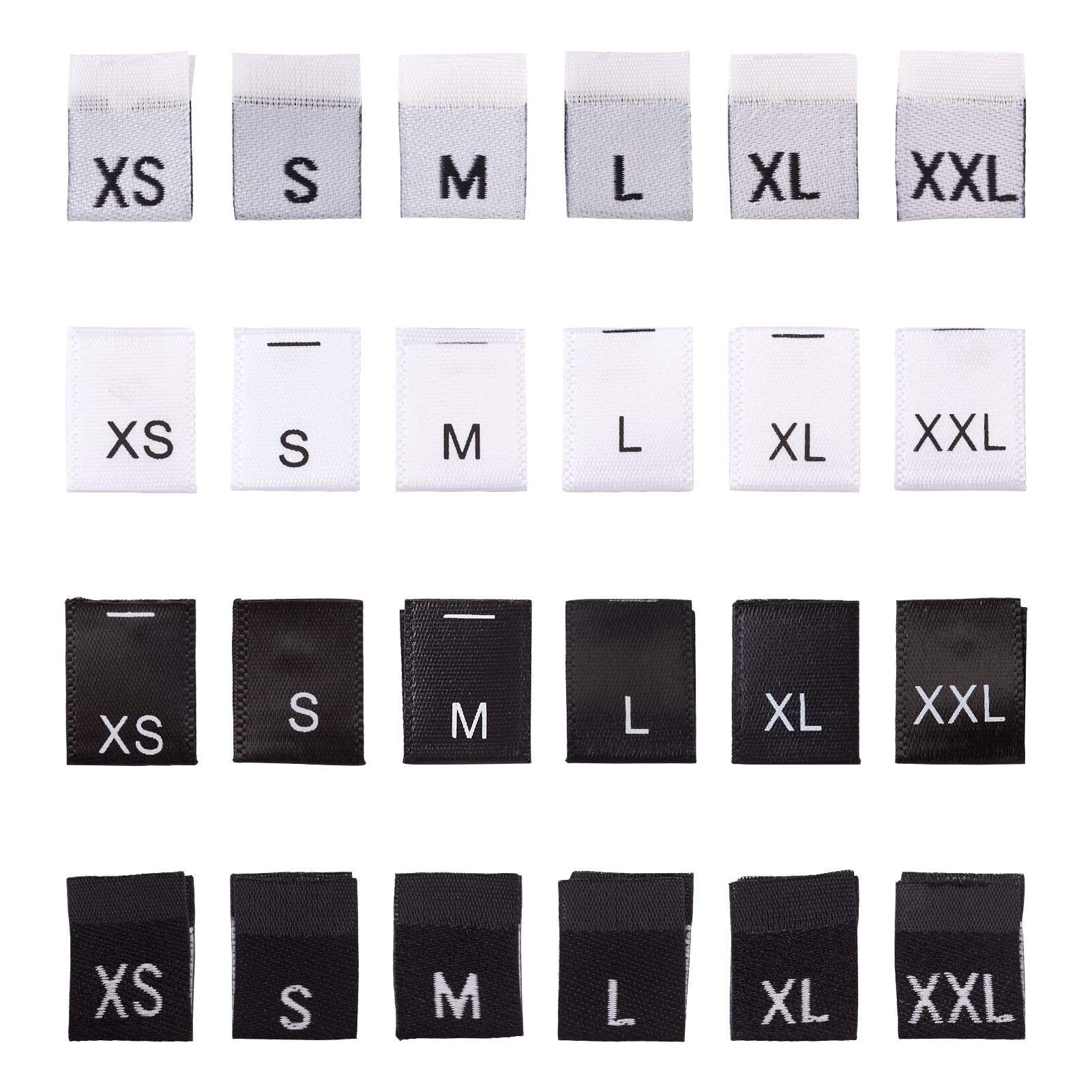 PandaHall 480pcs Size Labels - Black & White Tags for Clothes, Embroidered Clothing Labels for Sewing on T-Shirts, Coats
