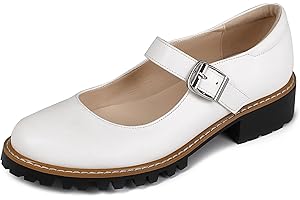 Sailimy Women's Leather Oxford Mary Janes Shoes Flats Chunky Low Heels Platform Sewing Retro Classics Round Toe Ankle Strap