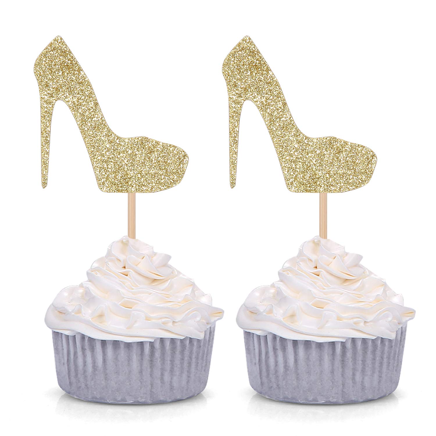 Amazon Com Pack Of 24 Gold Glitter High Heel Cupcake Toppers For Wedding Engagement Bridal Shower Party Stiletto Pump Decorations Beauty
