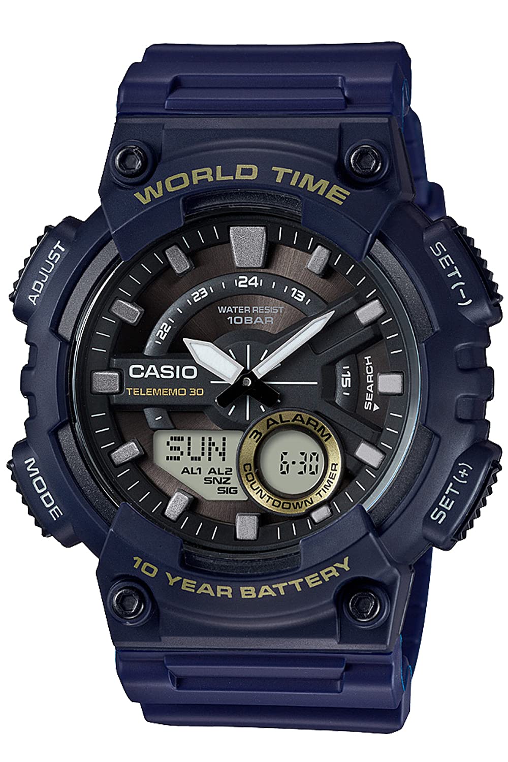 Casio Collection Standard Digital/Analog Combination Series Wristwatch, Navy (AEQ-110)