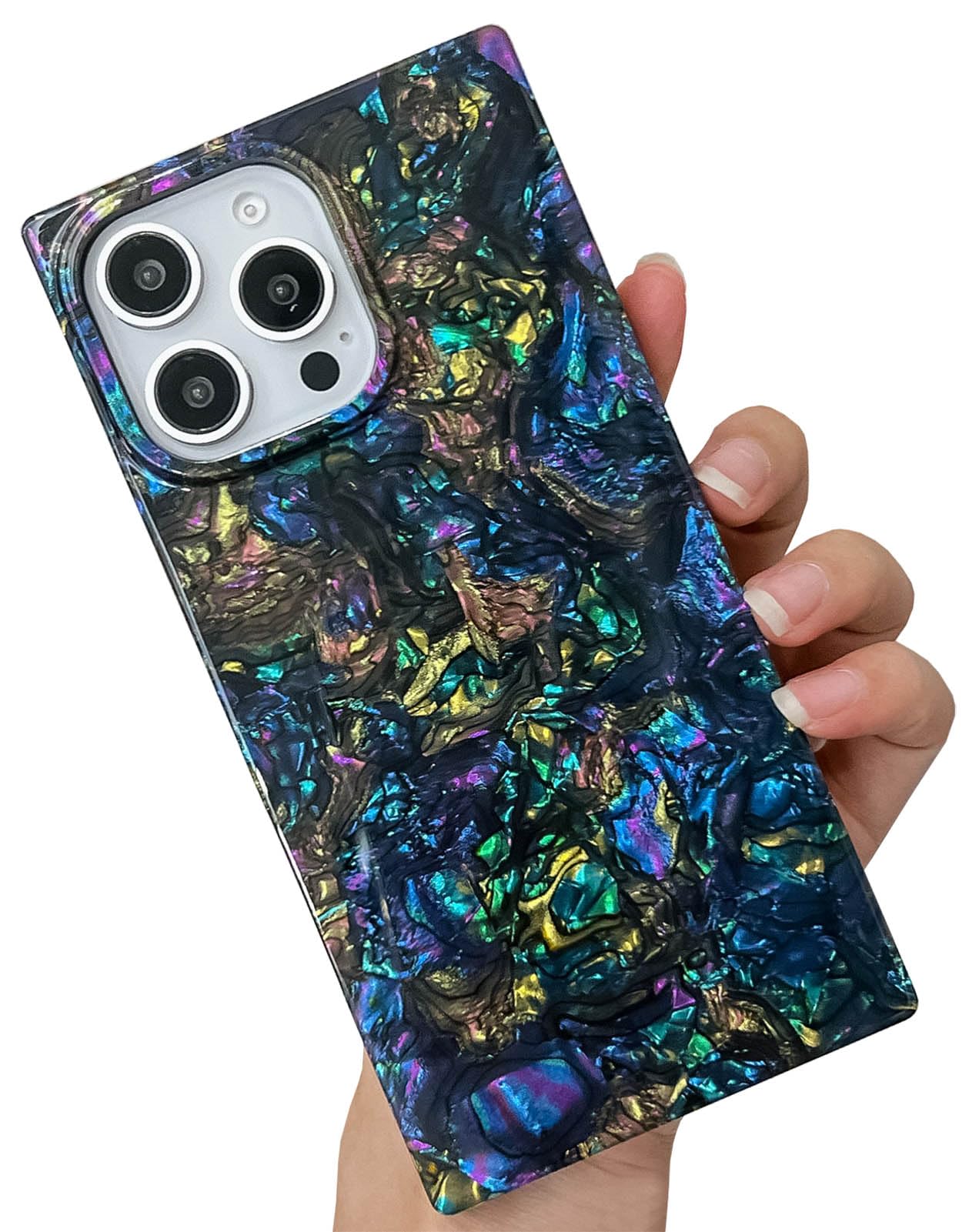 Photo 1 of KERZZIL Elegent Girly Mother Shell Pearl Compatible with iPhone 16 Pro Max Rectangle Edge Case,Chic Slim Colorful Abalone Pearl Soft TPU Silicone Protective Cases Cover(Abalone,16 Pro Max)