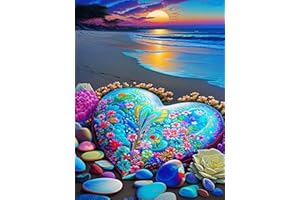 Meothan Beach Diamond Painting Kits for Adults Heart Beach Diamond Art Kits for Adult Beginners DIY Full Drill Round Diamond Art Painting for Home Wall Decor 12x16in Valentines Day