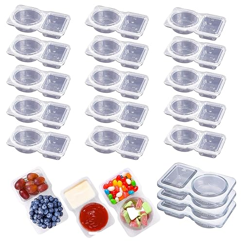Ryfpdml 20PCS Reusable Snack Containers, Double Compartment Snack Pot with Lids Reusable Pack and Dip Containers Mini Plastic Pots with Lids for Sauce Tool Set (A)