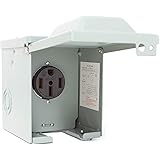Sintron RV Power Outlet Box, 50 Amp 125/250 Volt, Enclosed Lockable Weatherproof Outdoor Electrical NEMA 14-50R Receptacle, E