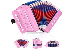 RIVVTA Accordion, 10 Keys Button Accordion 7 Key 3 Bass Mini Musical Instrument, Light Pink