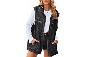 Anzber Women's Denim Vest Oversized Casual Classic Sleeveless Button Denim Jacket