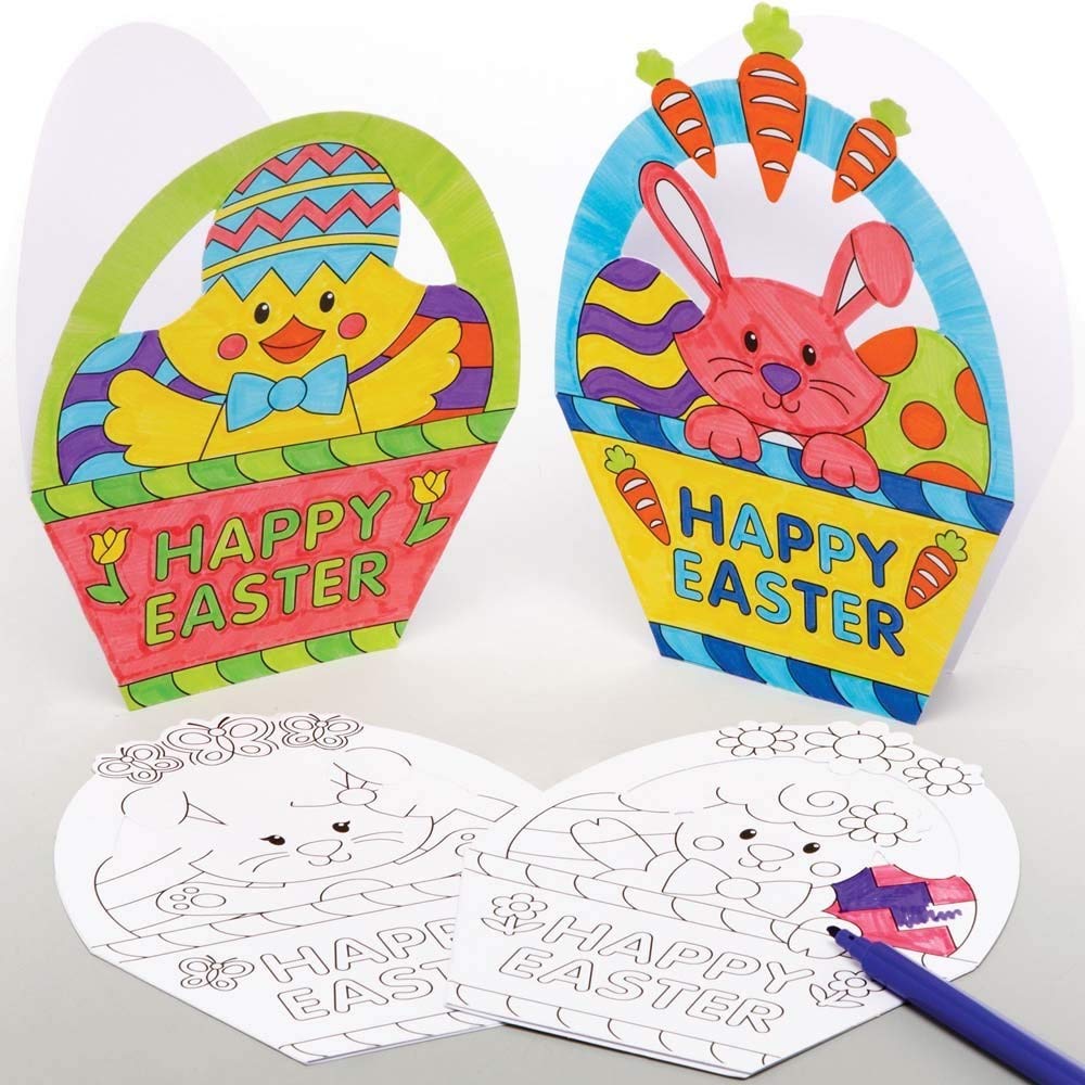 Baker Ross Easter Basket Colour in Cards - Pack of 10, Easter Cards for Kids (AX775)