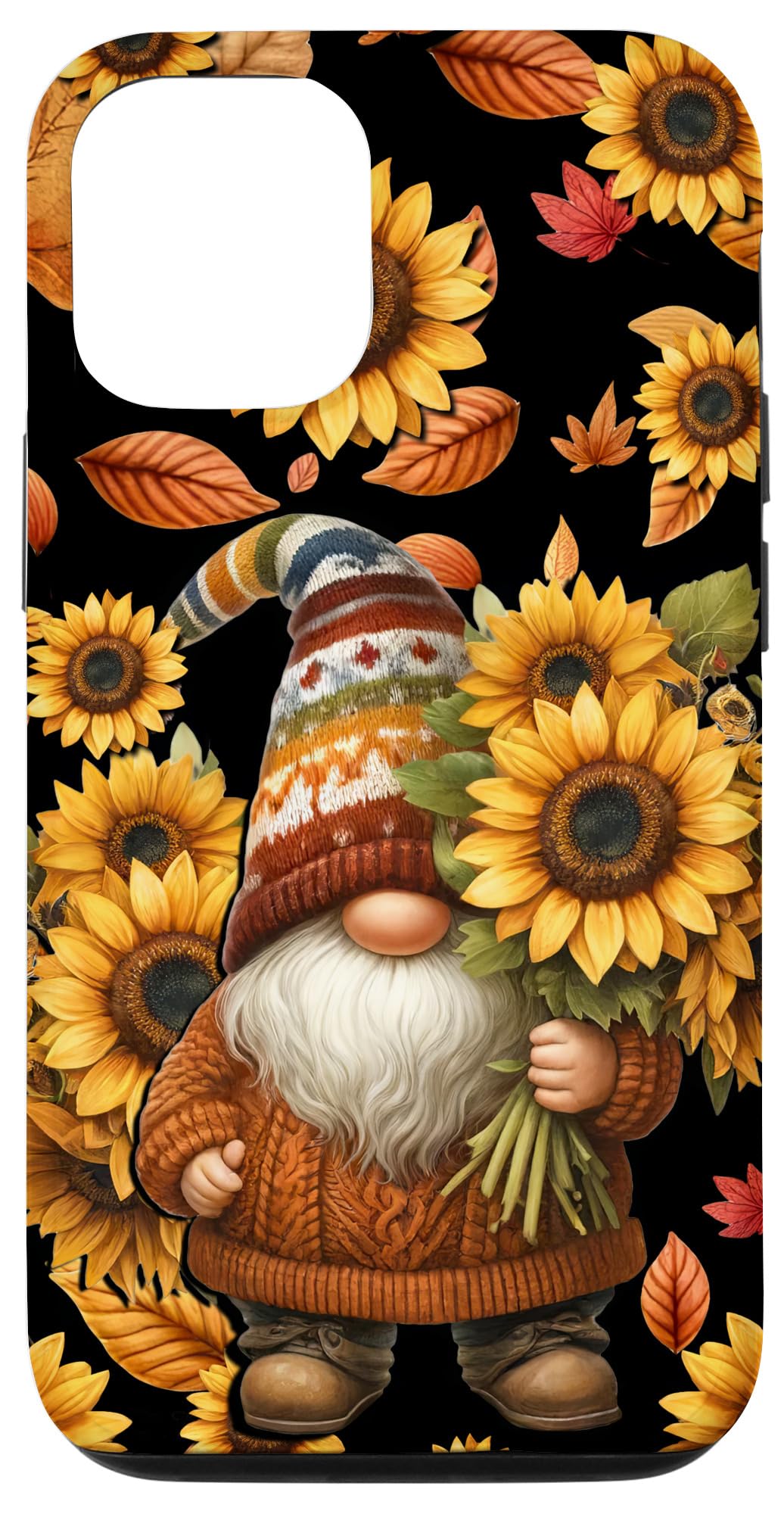 Aesthetic Fall Sunflower Pattern With Autumn Gnome Floral Case for iPhone 12/12 Pro