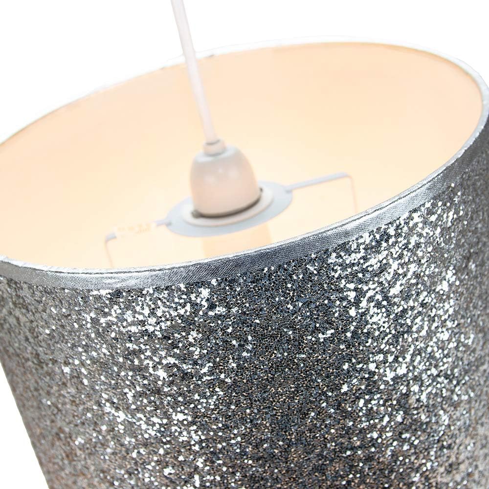 Modern and Designer Bright Silver Glitter Fabric Pendant/Lamp Shade 25cm Wide by Happy Homewares, 10" Shade - Image 4