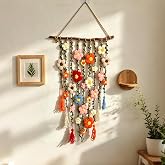 Handmade Crochet Flower Wall Hanging Boho Crochet Flower Wall Decor Cotton Floral Decor 17.72IN Macrame Wall Art Decor for Apartment Bedroom Nursery Backdrop Dorm Living Room