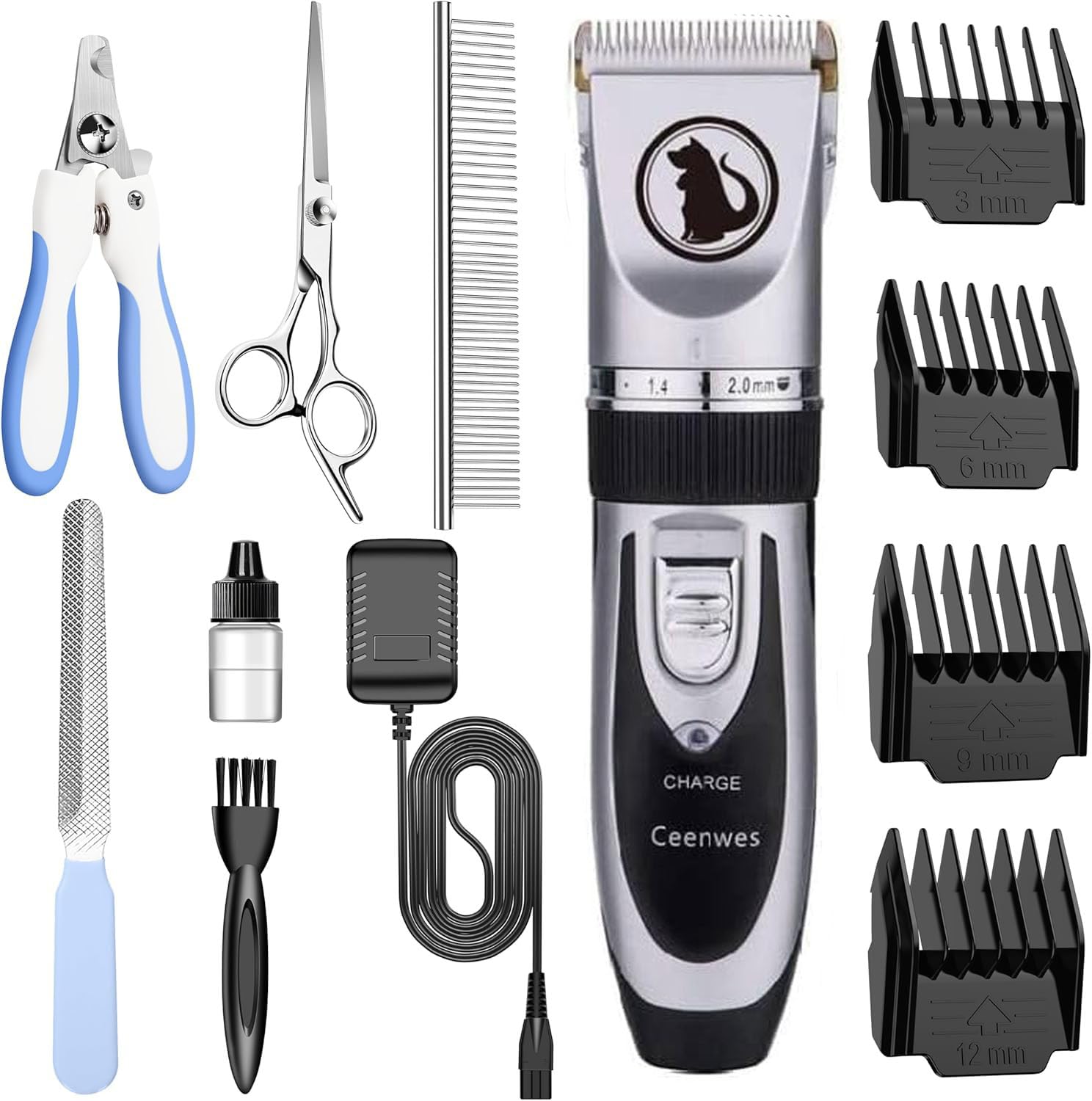 Photo 1 of Ceenwes Dog Clippers with Storage Case, Low Noise Pet Clippers, Rechargeable Trimmer, Cordless Grooming Tool, Professional Hair Trimmer for Dogs, Cats & Others, Silver