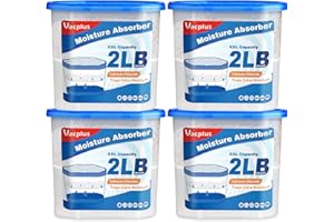Vacplus Moisture Absorber Buckets – Large Capacity Dehumidifier and Humidity Absorber for Closet, Basement, Bathroom, RV, and Storage Areas, Unscented, 2 lbs, 4 Pack