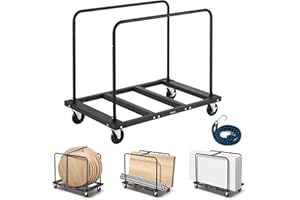 VEVOR Folding Table Cart, 1800 LBS Heavy Duty Table Trolley with 5" Swivel Wheels, Black Desk Trolley for Garage, Home, Warehouse, Party Event Hotel Furniture 10 Table Capacity
