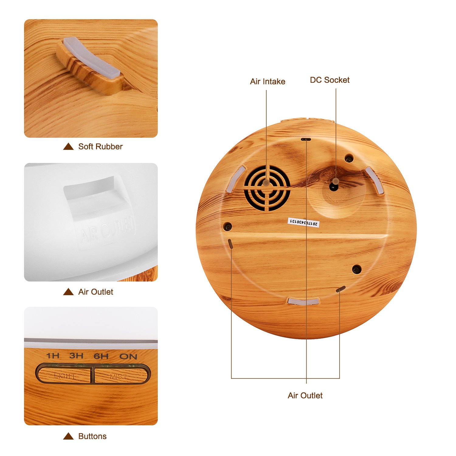 OMOTON Ultrasonic Aroma Diffuser 300ML Cool Mist Humidifiers Aromatherapy with 7 Adjustable LED Lights, Essential Oils Air Purifier, Super Quiet