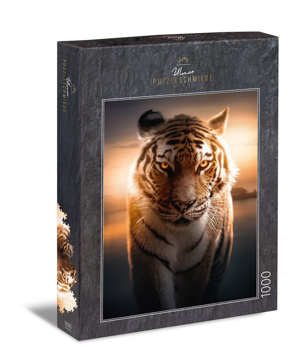 Ulmer Puzzleschmiede - Puzzle "Eyes of the Night" - Classic Puzzle 1000 Pieces Tiger - The Eyes of the Predatory Cat Glow Luminous at Night - Intense Adult Puzzle Made in Germany