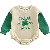 Lamuusaa Newborn Baby Girl Boy St Patricks Day Outfit Four Leaf Clover Romper Sweatshirt Waffle Bodysuit Shirts Irish Outfit