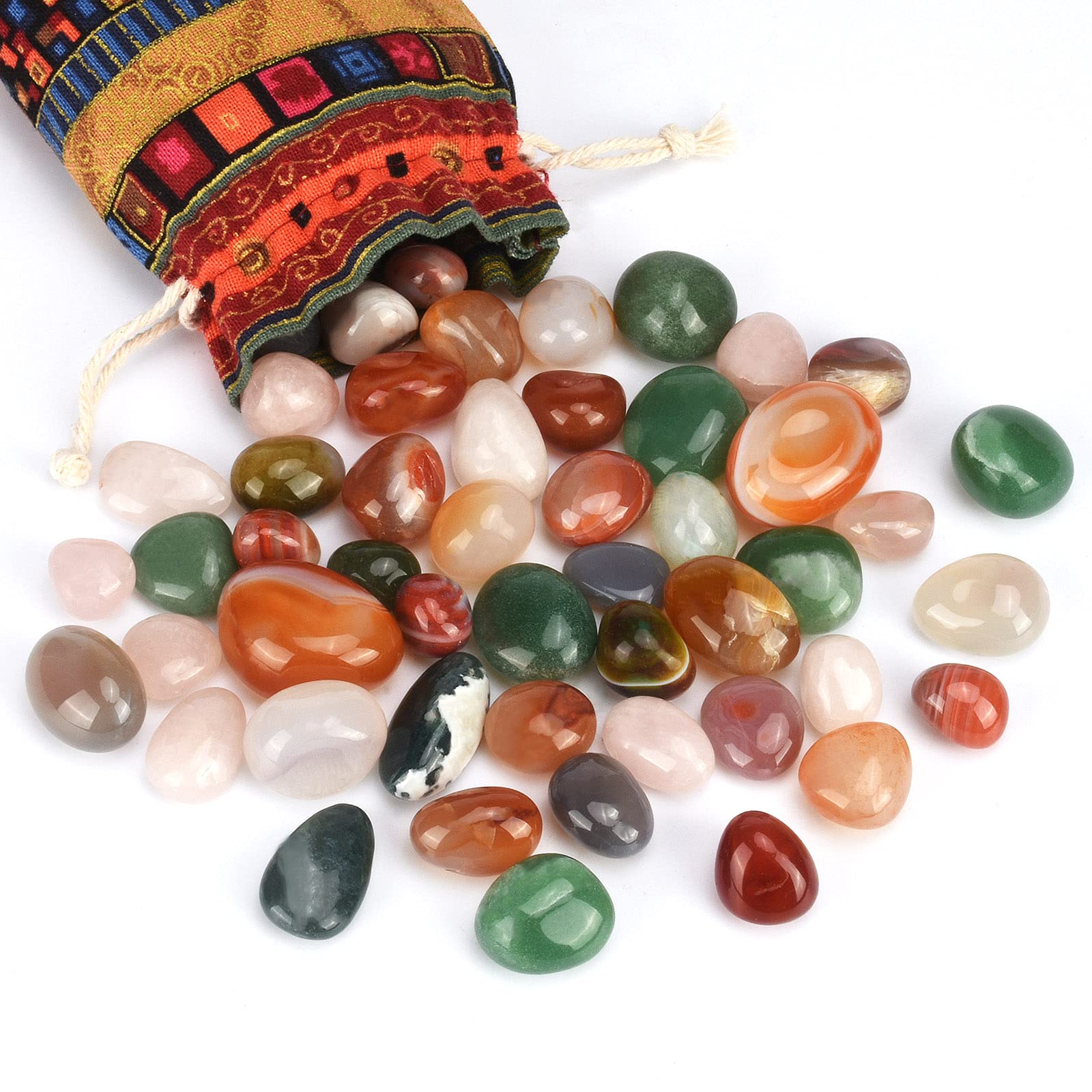 Set of 50 semi-precious stones of different sizes (0.5 to 1.2 inches) - Natural colored gemstones for children for decoration, witches, objects, etc