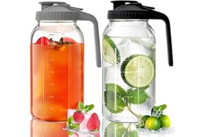 AsstarJTK 2 Pack Glass Mason Jar Pitcher - 64 oz/2 Quart Wide Mouth Jug with Lid and Pour Spout, Airtight Seal, Leak Proof Ic