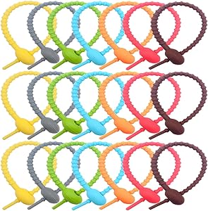 AYWFEY 21 Pieces Colorful Silicone Twist Ties,Cable Cord Wraps Management Organizer, All-Purpose Bag Sealing Clips,Reusable Bread Tie, Food Saver, Household Snake Straps,Wire Strips,21cm/8.26in