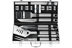 POLIGO 22PCS Heavy Duty BBQ Grill Accessories Set, Non-Slip Grill Tools for Outdoor Grill Set Thicker Stainless Steel Grill Utensils Set, Deluxe Grilling Tools Set in Aluminum Case Ideal Gifts for Men