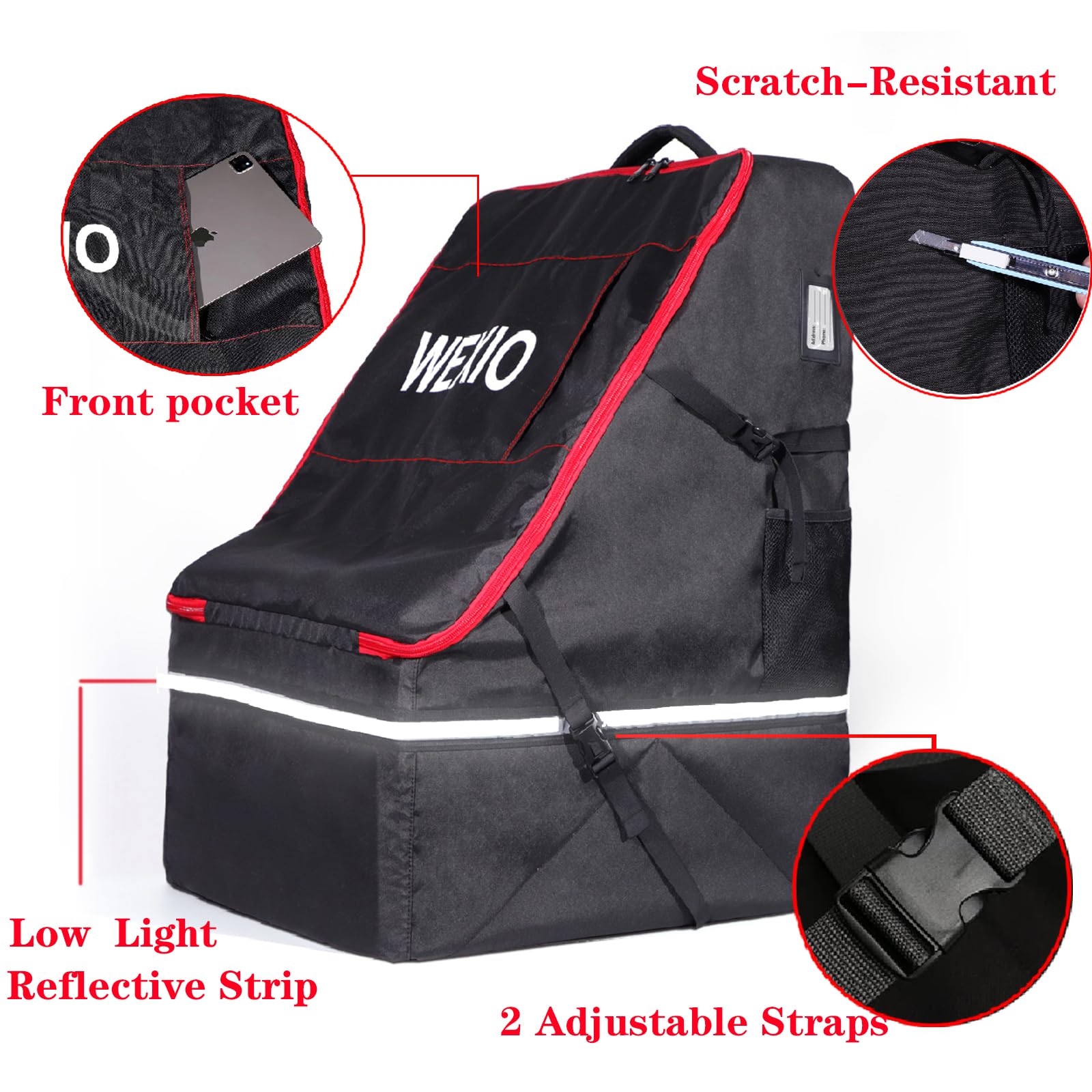 360° Padded Car Seat Travel Bag for Airplane, Waterproof Baby CarSeat Backpack for Air Travel, Universal Fit for Graco Chicco Britax Evenflo Cybex Maxi Cosi Peg Doona &Base 20