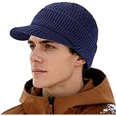 TOP-EX PolarWool™ Mens Winter Hats with Brim - 50% Merino Wool Beanie with Visor Bill, Warm Knitted Newsboy Hat Cold Weather