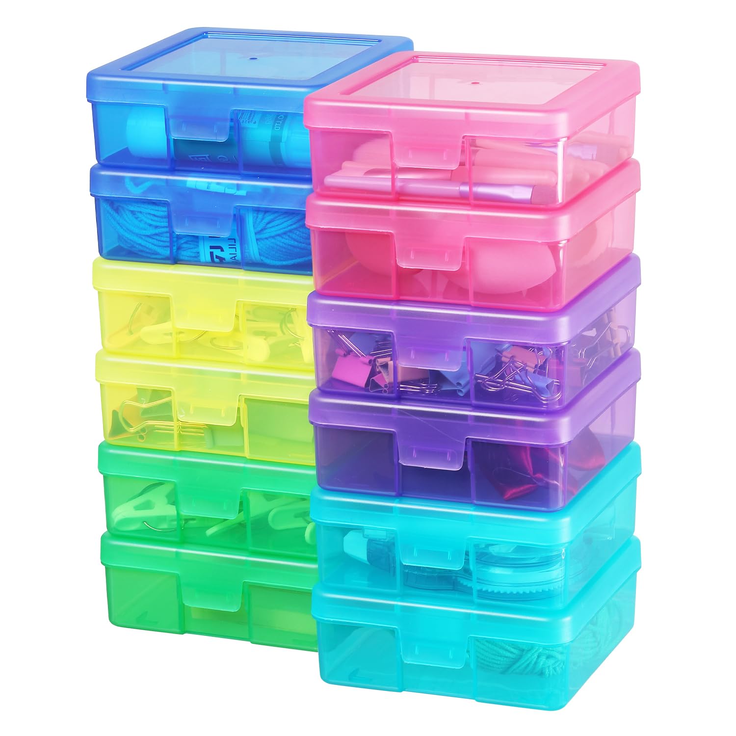 Photo 1 of OMNISAFE 12 Pack Small Colored Plastic Hobby Art Craft Organizer, Mini Plastic Storage Containers with Latching Lid, for Pencil Box, Lego, Crayon (Colorful)