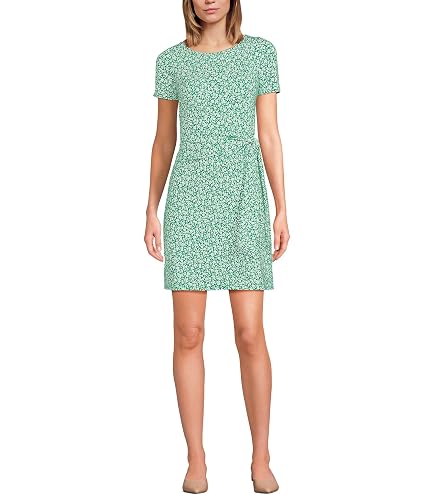 Lands' End Women's Petite Cotton Jersey Tiered Mini Dress X-Small Fresh Clover Pressed Flower at Amazon Women's Clothing store