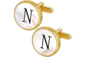 TAIGRAMA Cuff Links Mens Golden Silver Gunmetal Black, Cufflinks for Men Custom Initial Personalized Mother Of Pearl Mens Cufflink for Shirt Golden Silver Gunmetal Black Cuff Link Shirt for Wedding