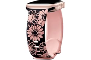 DaQin Floral Engraved Band Compatible with Apple Watch Bands for Women 40mm 41mm 42mm 44mm 45mm 46mm 38mm, Cute Two-Tone Flower Soft Silicone Sport Strap for iWatch Series 11 10 9 8 7 6 5 4 3 2 1 SE