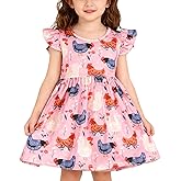 Toddler Girls Dress Cattle Cartoon Casual Print Dresses Flutter Sleeve Outfits 2-8Y
