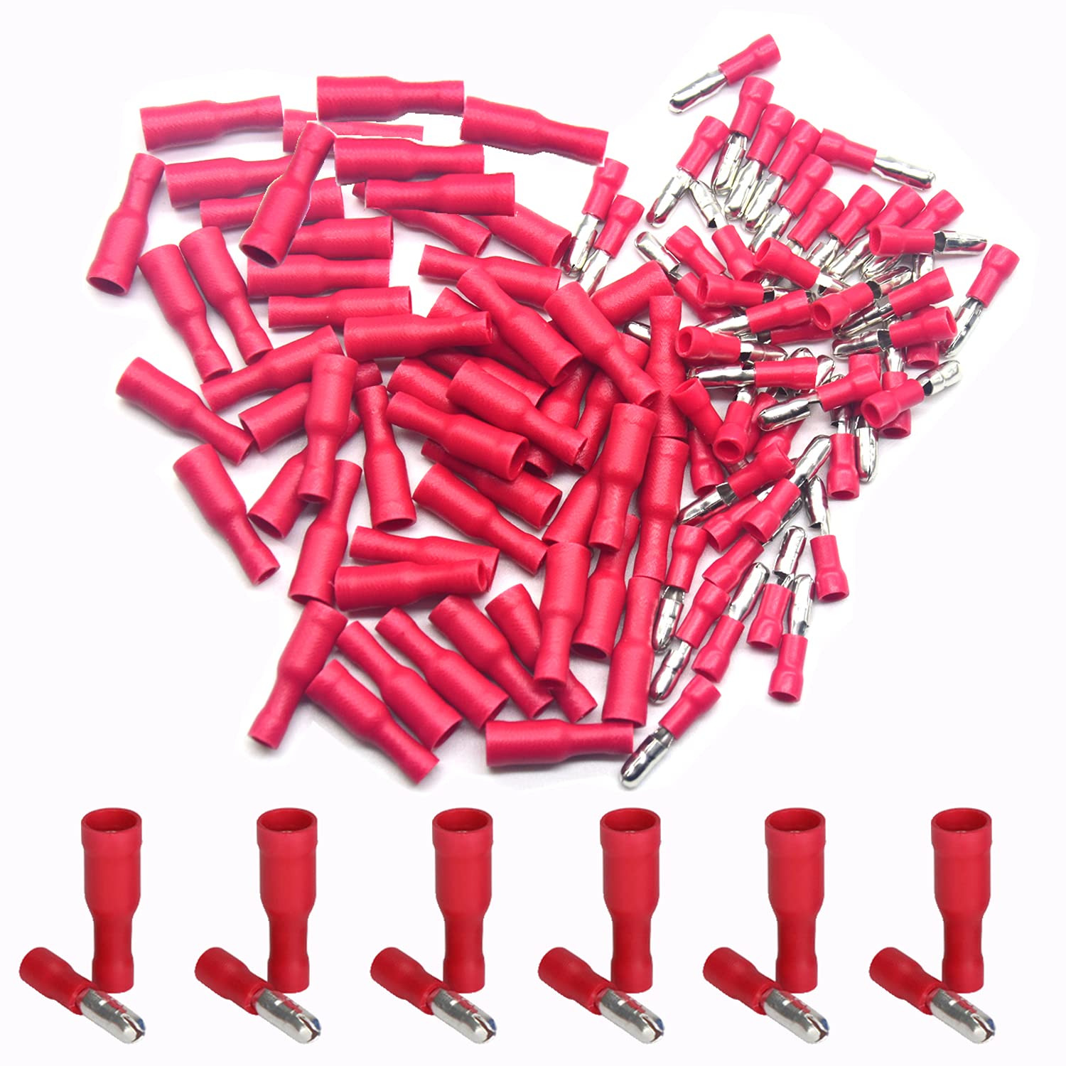 CEEYSEE 100Pcs of Red Insulated Female Male Bullet Connector Quick Splice Wire Terminals Wire Crimp Connectors （PZH)
