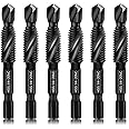 6-Piece 1/4-20NC Combination Drill Tap Bit Set SAE, Made of High-Speed Steel with Anti-Rust Blackened Coating, Ideal for Soft Metal, Wood & Plastic, 1/4” UNC-20 Thread Size, 1/4” Hex Shank