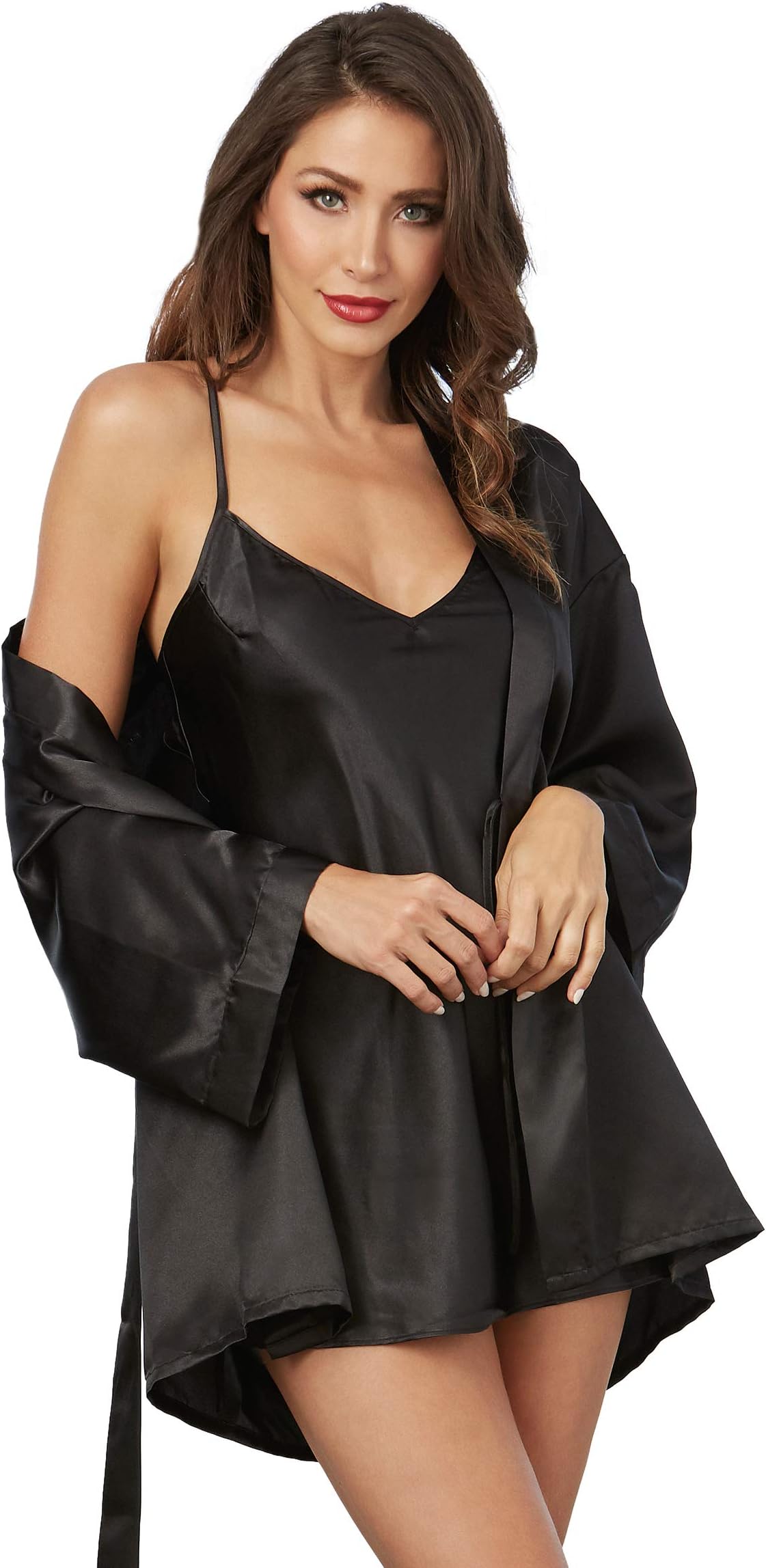 Dreamgirl Women's Shalimar Charmeuse Babydoll with Robe and Padded Hanger