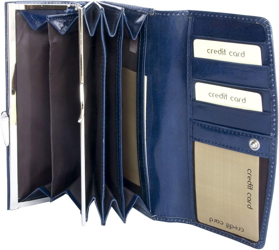 Women's Dark Blue Glossy Coated Genuine Leather Wallet - Image 4
