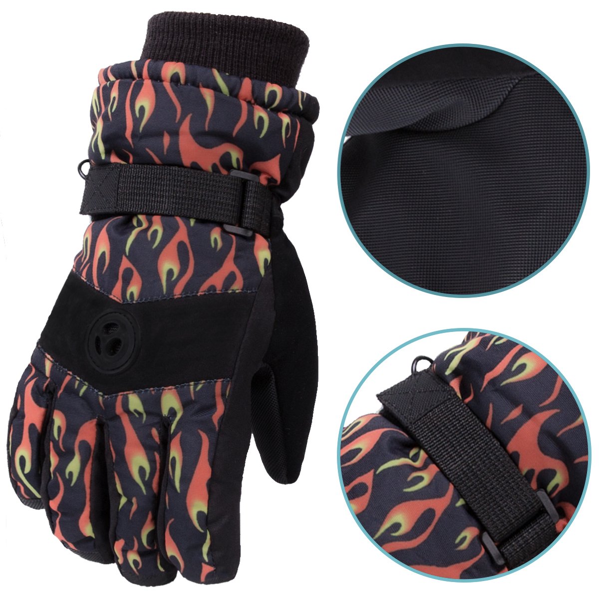 WILD SNOW Kids Children\'s Ski Gloves Winter Waterproof Windproof Glove size S (Black1)