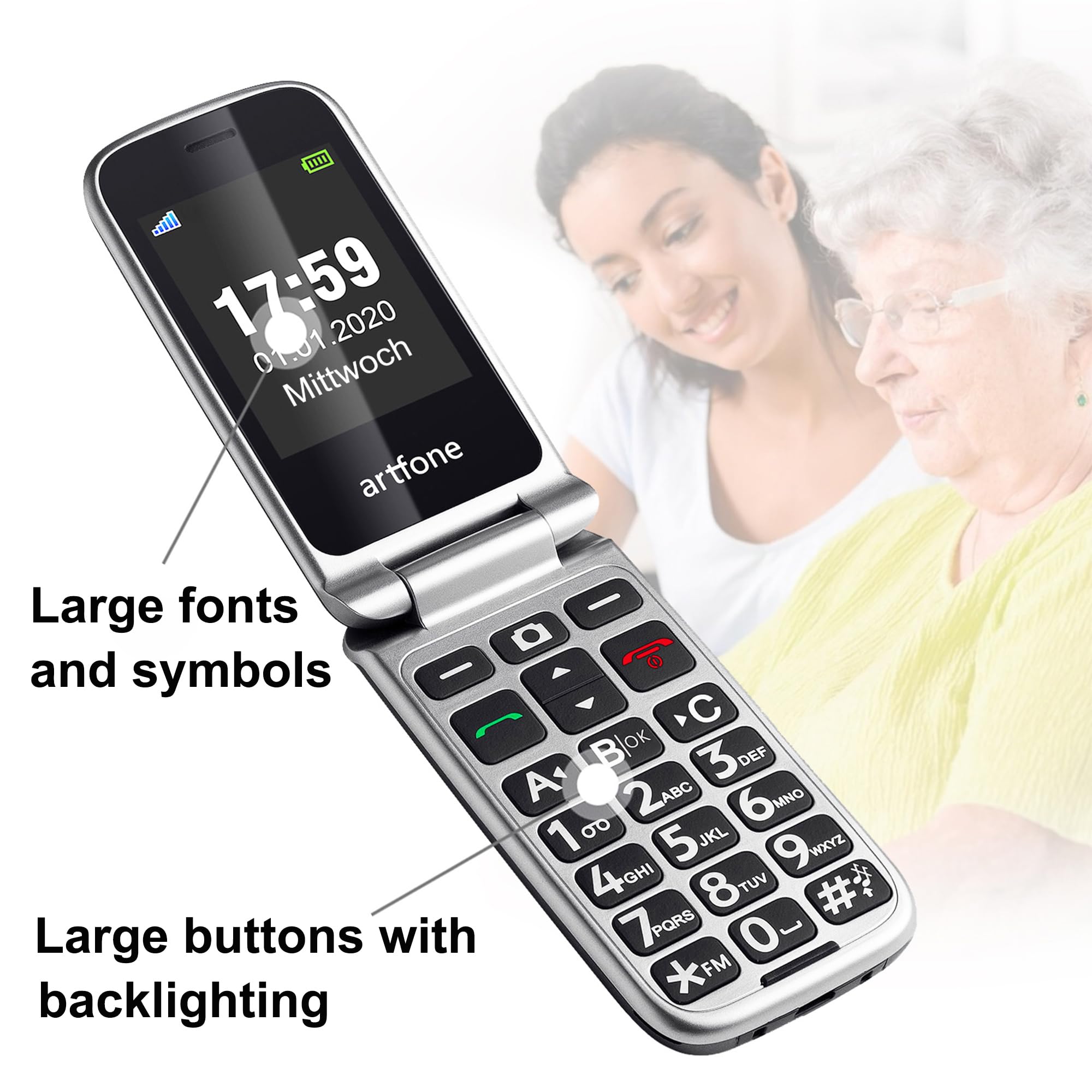 G3 Flip Cell Phone for Seniors,Speed Dial,SOS Button,Photo Contact,Talking Numbers (Argent)