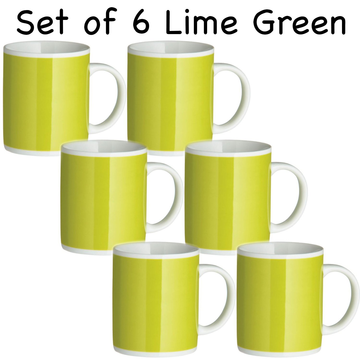 Prime Homewares® Set of 6 Bright Large Mugs 11oz Mugs Lime Green