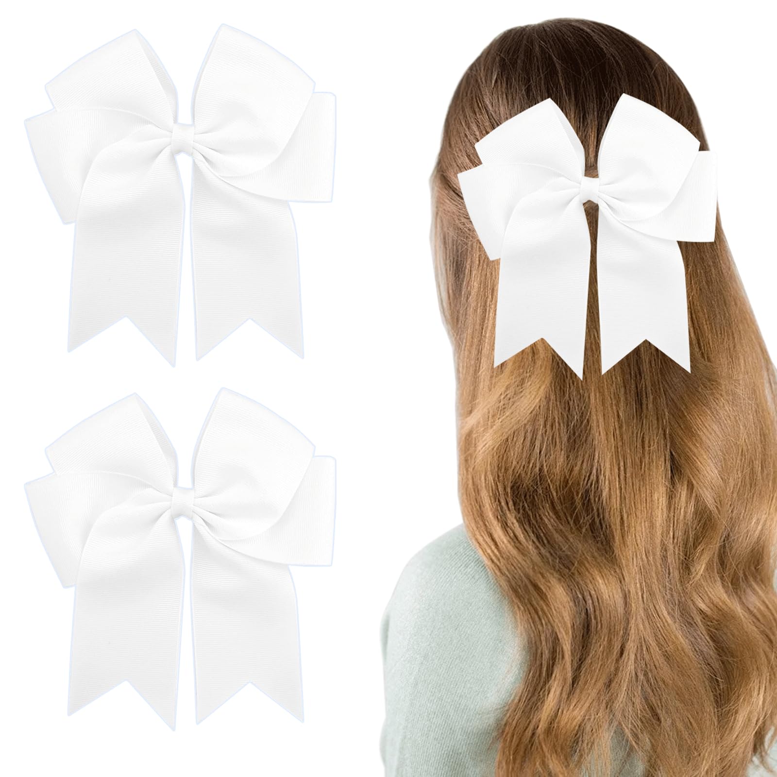 AYNKH 2 Pcs 6 Inches Solid Colour Large Bow Hair Clips, Ribbed Ribbon Fishtail Double Flutter Ribbon Bow Hair Clips, French Ribbon Bow Hair Clips for Prom, Daily Dress Up, Show, Party