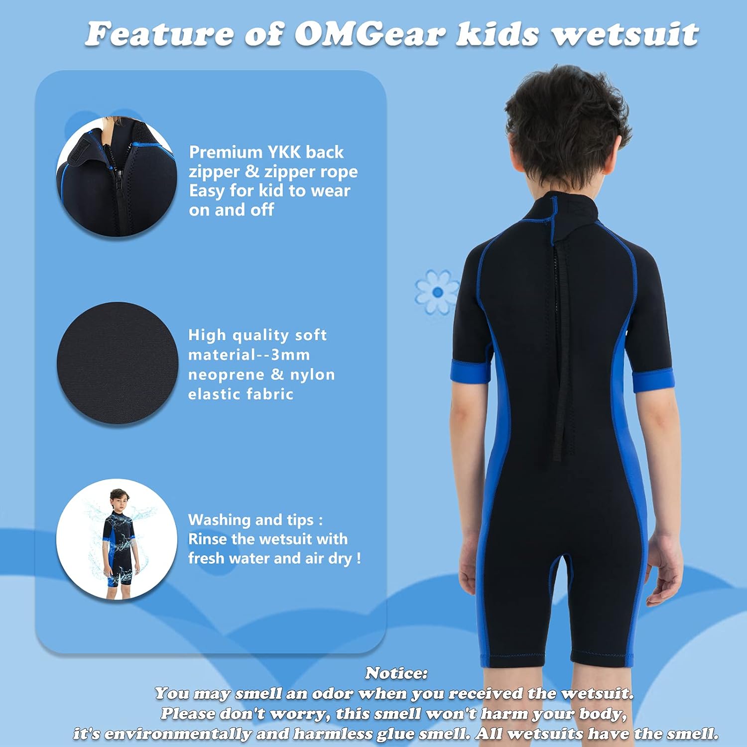OMGear Wetsuit Kids 2mm 3mm Shorty Neoprene one Piece Short Sleeves Diving Suits Back Zipper Thermal Swimsuit for Youth Boys Girls Scuba Diving Surfing Snorkeling Swimming Water Sports: Sports & Outdoors