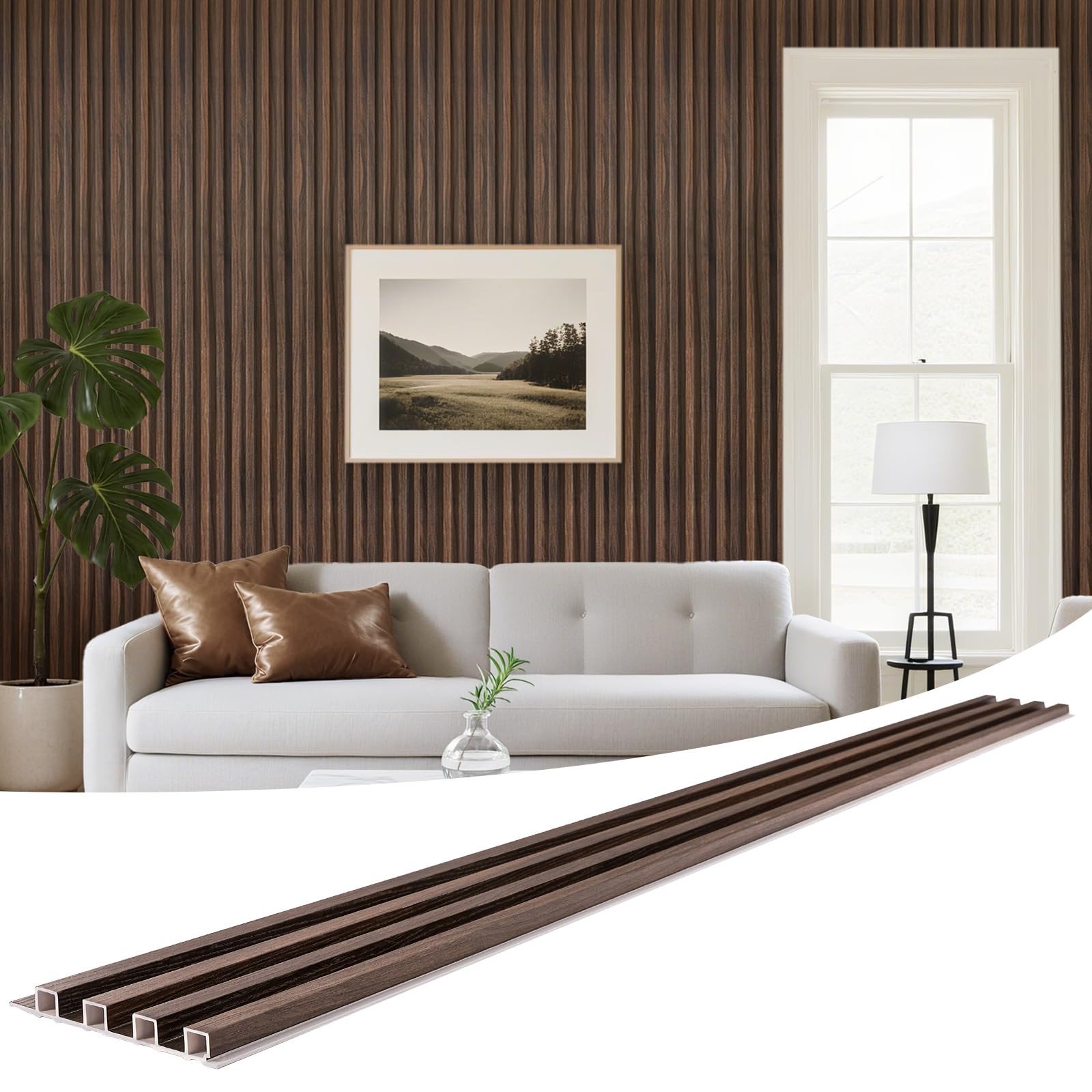 Photo 1 of LARWORKS WPC Slat Wall Panels 8 Pack 96" x 6.6", Waterproof Fluted Wall Paneling, Accent 3D Wall Panel for Wall Decor, Bathroom, Bedroom, Office - High Grille Walnut (Cover Approx.35 sq.ft)
