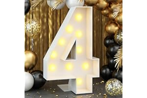 KAINSY Marquee Light up Number 4 4ft White Marquee Numbers with Lights for 4th Birthday Party Large Mosaic Frame Letter 4 Cardboard Pre-Cut Giant Cut-Out Thick Foam Board Sign Diy Decorations Anniversary