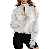 LOMON Women's Sweatshirts Fleece Lined Half Zip Pullover Long Sleeve Workout Crop Tops with Pockect and Thumb Hole