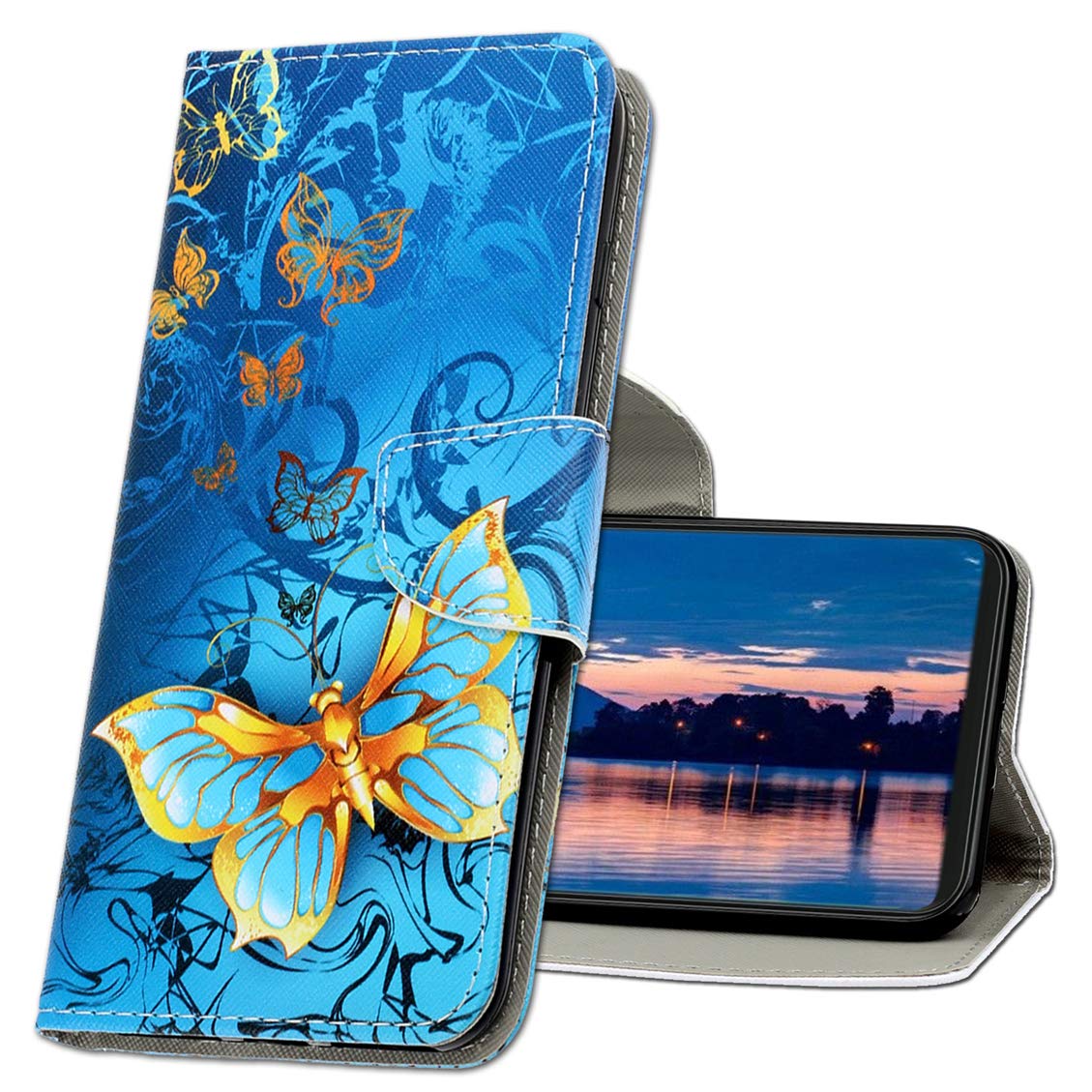 MRSTER Huawei P Smart 2019 Leather Case, Flip Notebook Wallet Phone Case For Huawei P Smart 2019, Shockproof Full Protection Case Cover For Huawei P Smart 2019. XC1 Butterfly