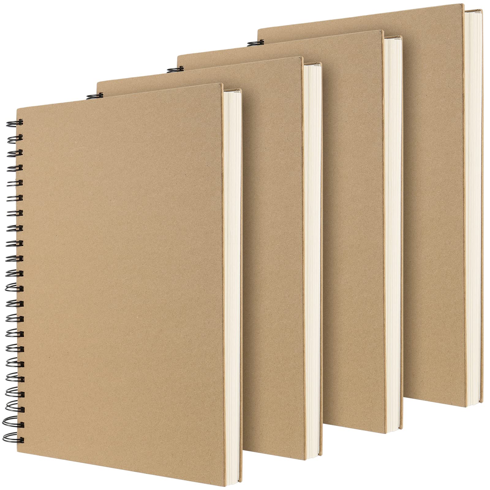 ZEONHAK 4 Pack A4 Spiral Sketchbook, 60 Sheets/120 Pages 160gsm Spiral Bound Scrapbook, A4 Hardcover Sketch Drawing Pad for Drafting, Sketching