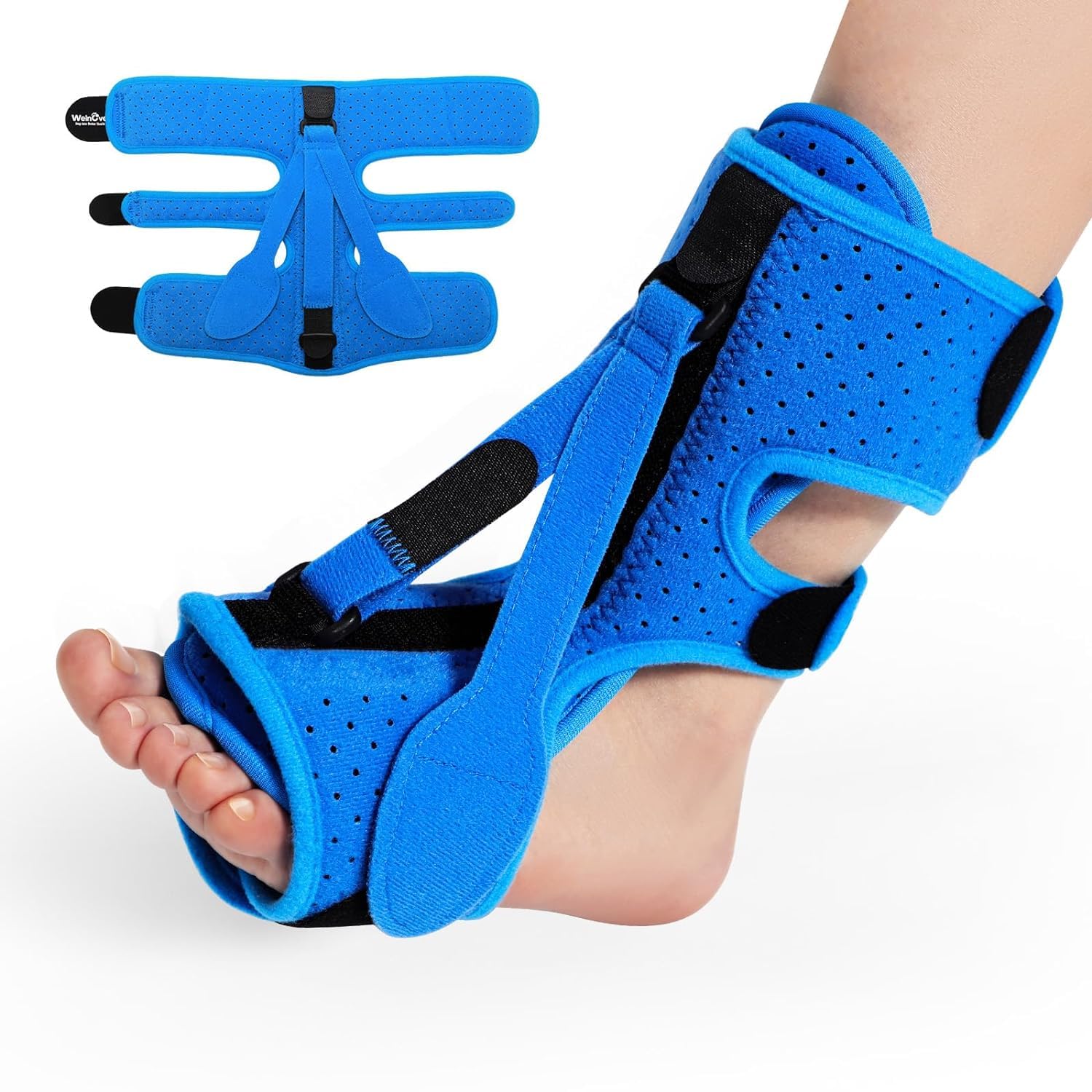 Welnove Plantar Fasciitis Relief Night Splint, Plantar Fasciitis Relief Brace whith 3 Adjustable Straps, Dorsal Night Splint for for Heel Pain, Achilles Tendonitis Foot Drop, Men and Women - Blue
