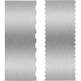 2 Pcs 9 in Double Sided Comb Stainless Steel Cake Scraper Smoother | Double Sided Patterned stripe edge and smooth edge, for cream decorating, metal comb scraper